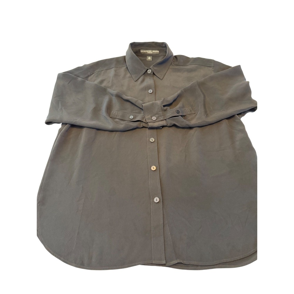 Josephine Chaus Woman Black 100% Silk Button Down Blouse Shirt Long Sleeve Sz 18